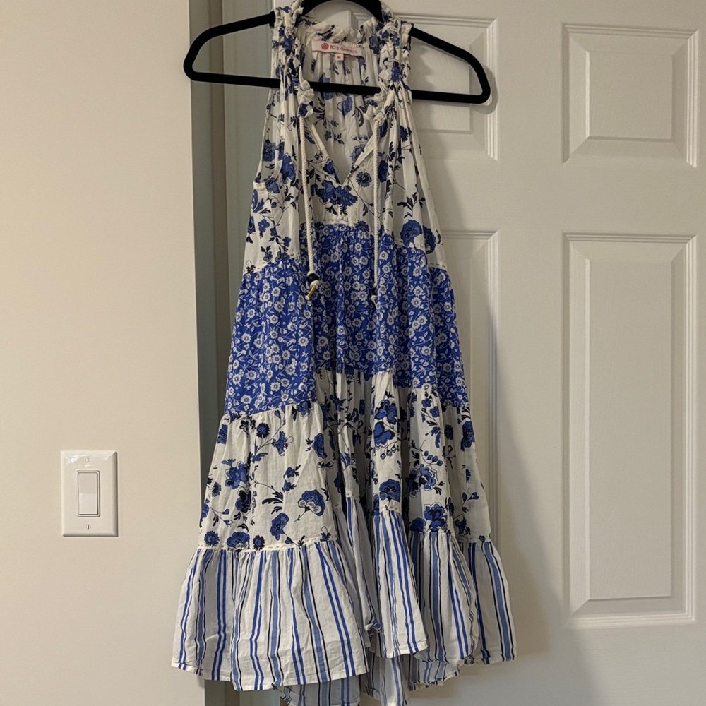 Floral Blue and White Sleeveless Dress